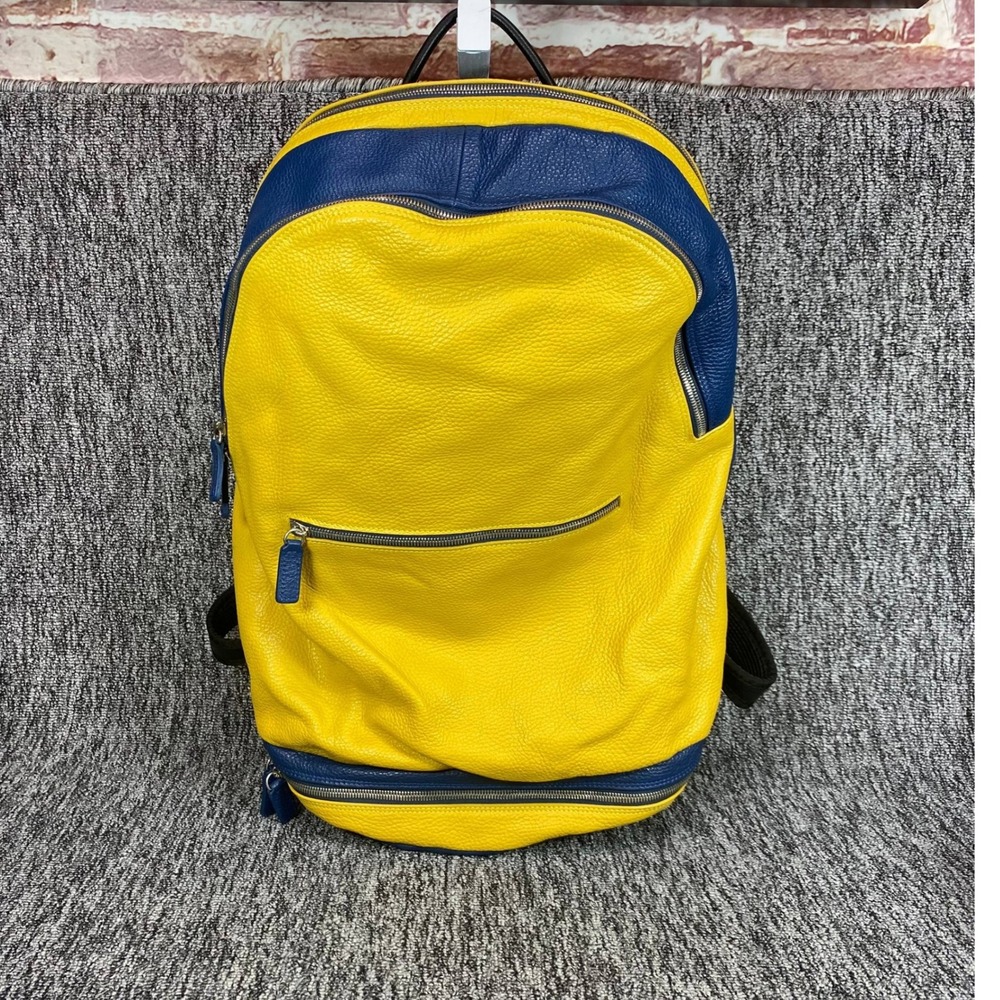 VTG TERRIDA Italian Leather Backpack Bag Yellow Blue Two Tone Made in Italy
